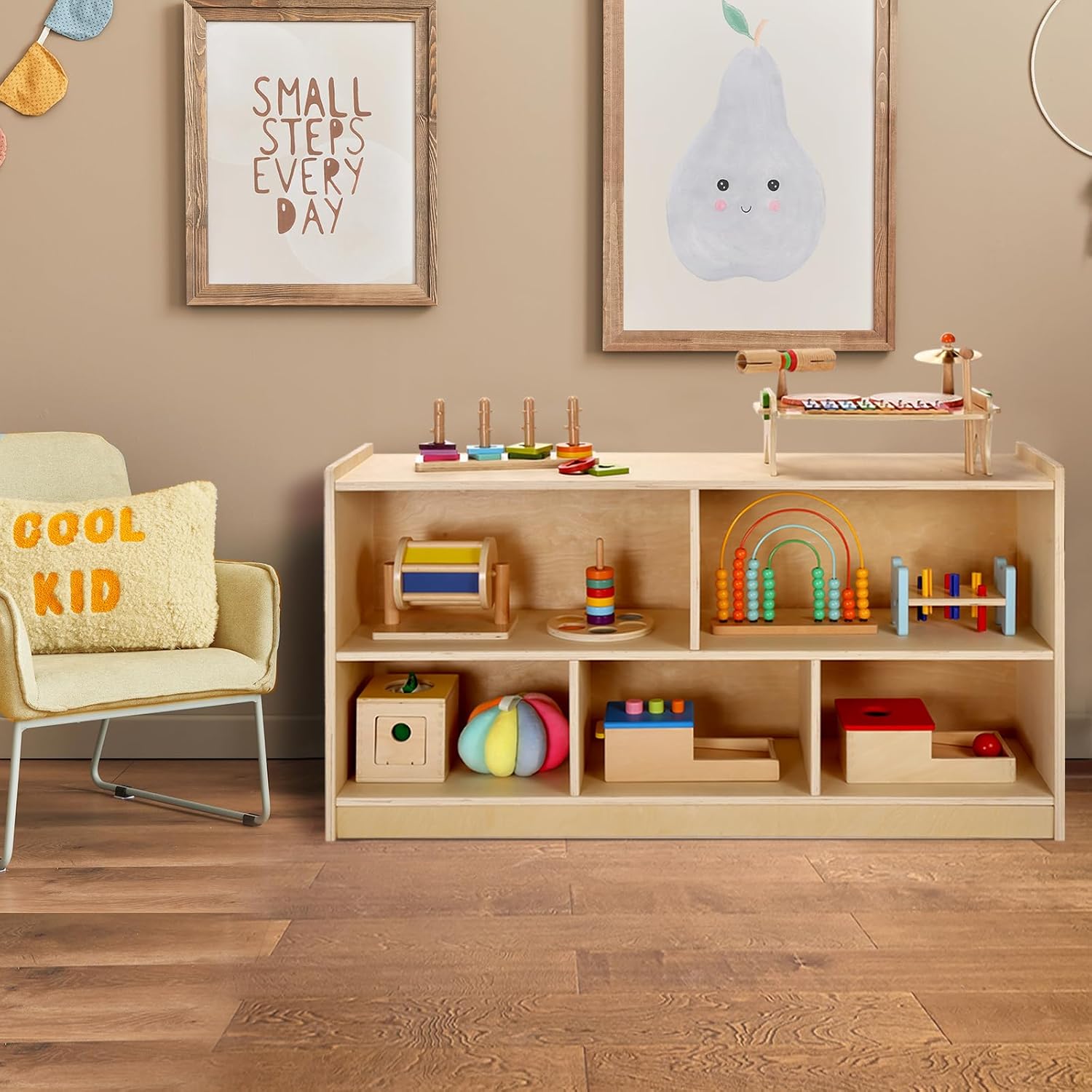 Wooden Storage Cabinet 5 Secti - Montessori Shelf Toy 评论和价格