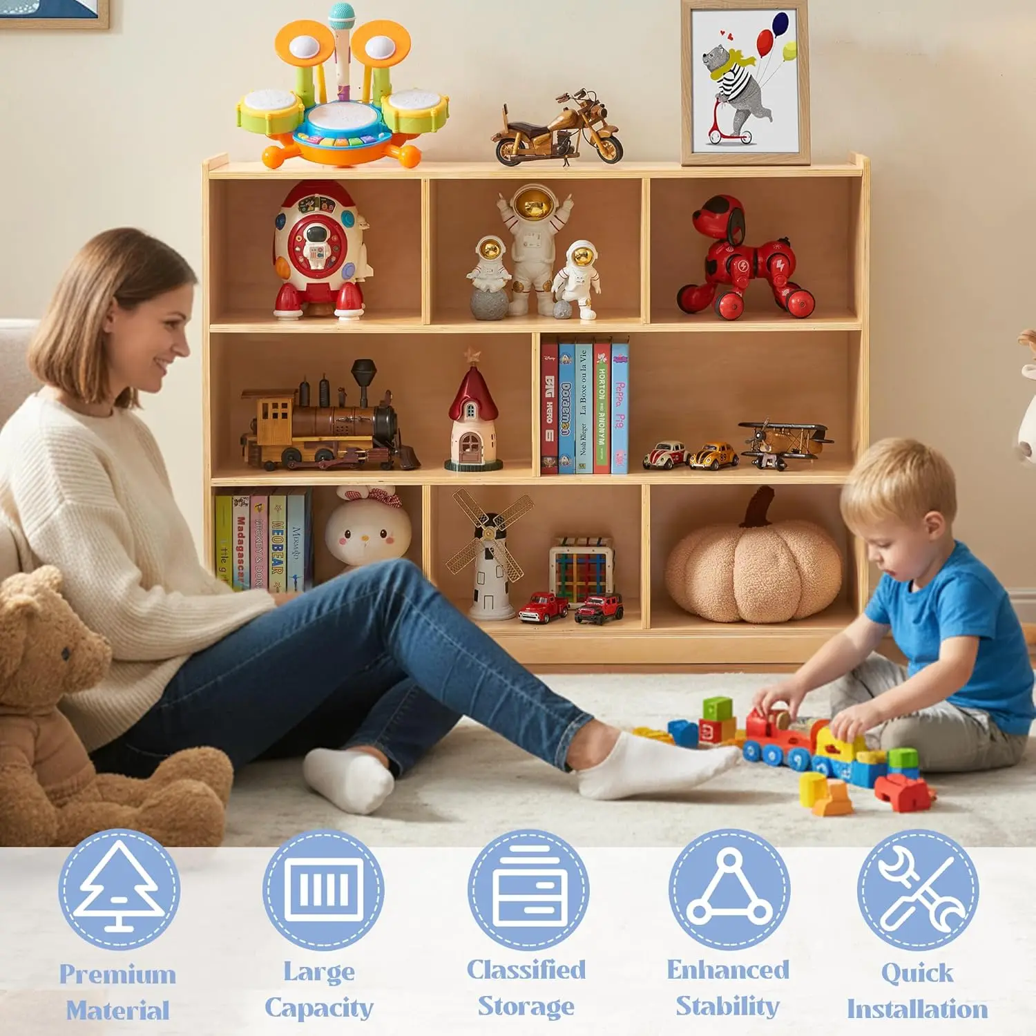 Montessori Shelf 8-Section Woo - Montessori Shelf Toy 评论和价格