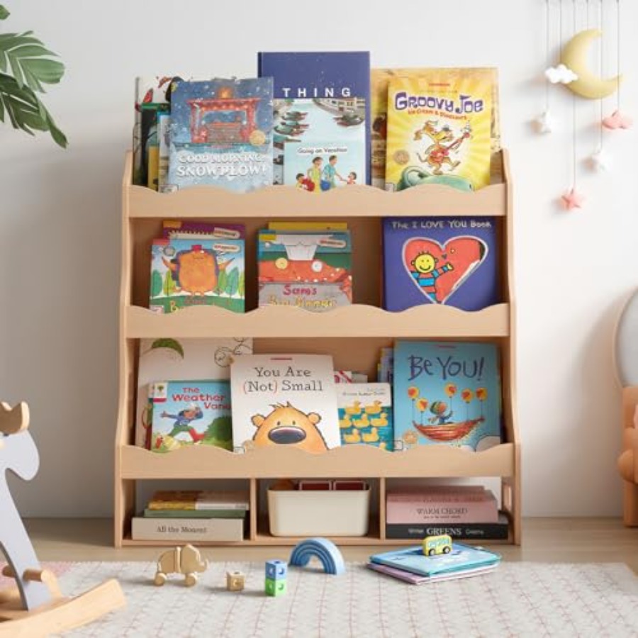 4-Tier Book Shelf Wooden Toddl - Montessori Shelf Toy 评论和价格