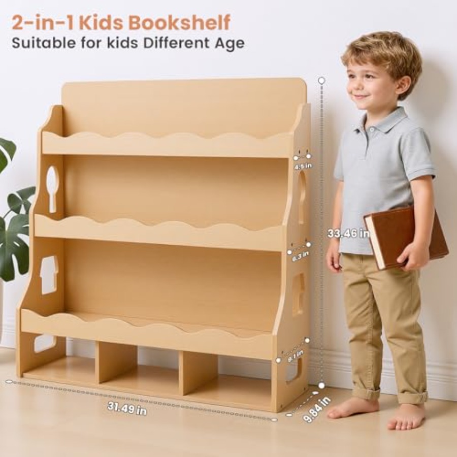 4-Tier Book Shelf Wooden Toddl - Montessori Shelf Toy 评论和价格