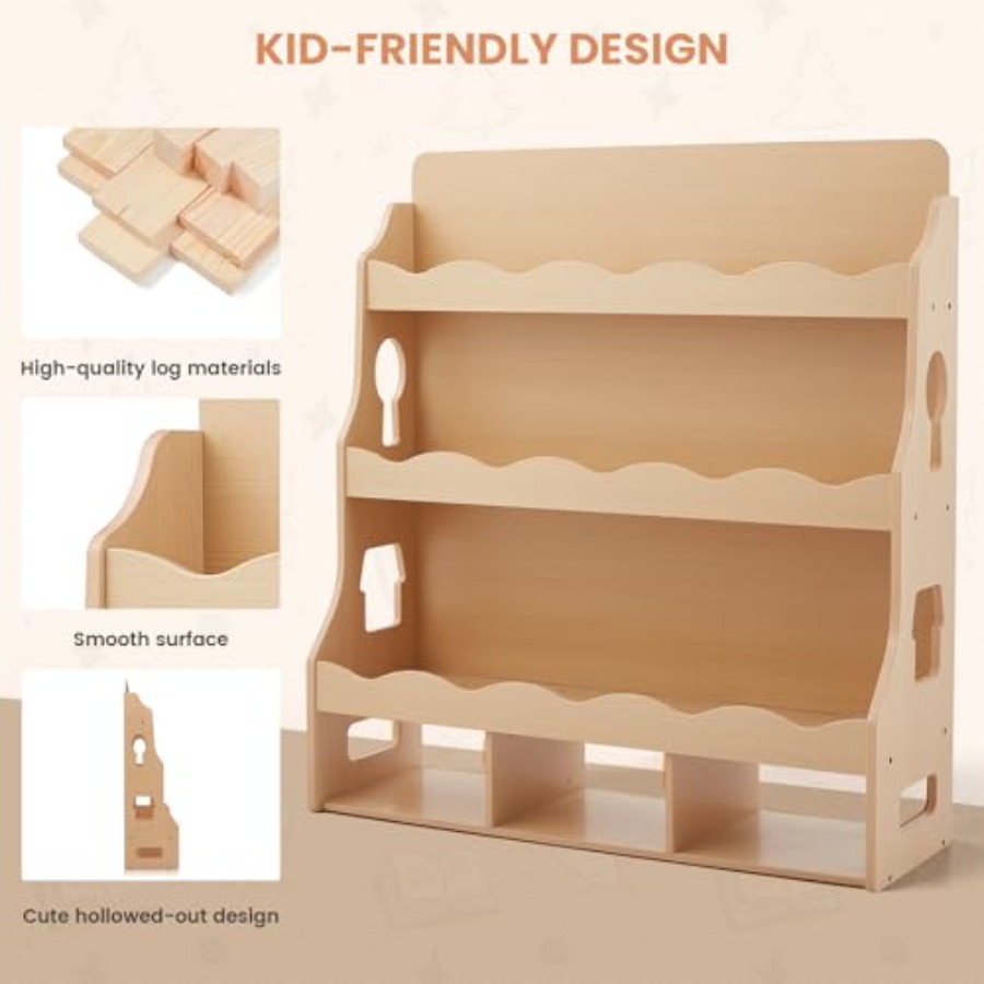 4-Tier Book Shelf Wooden Toddl - Montessori Shelf Toy 评论和价格