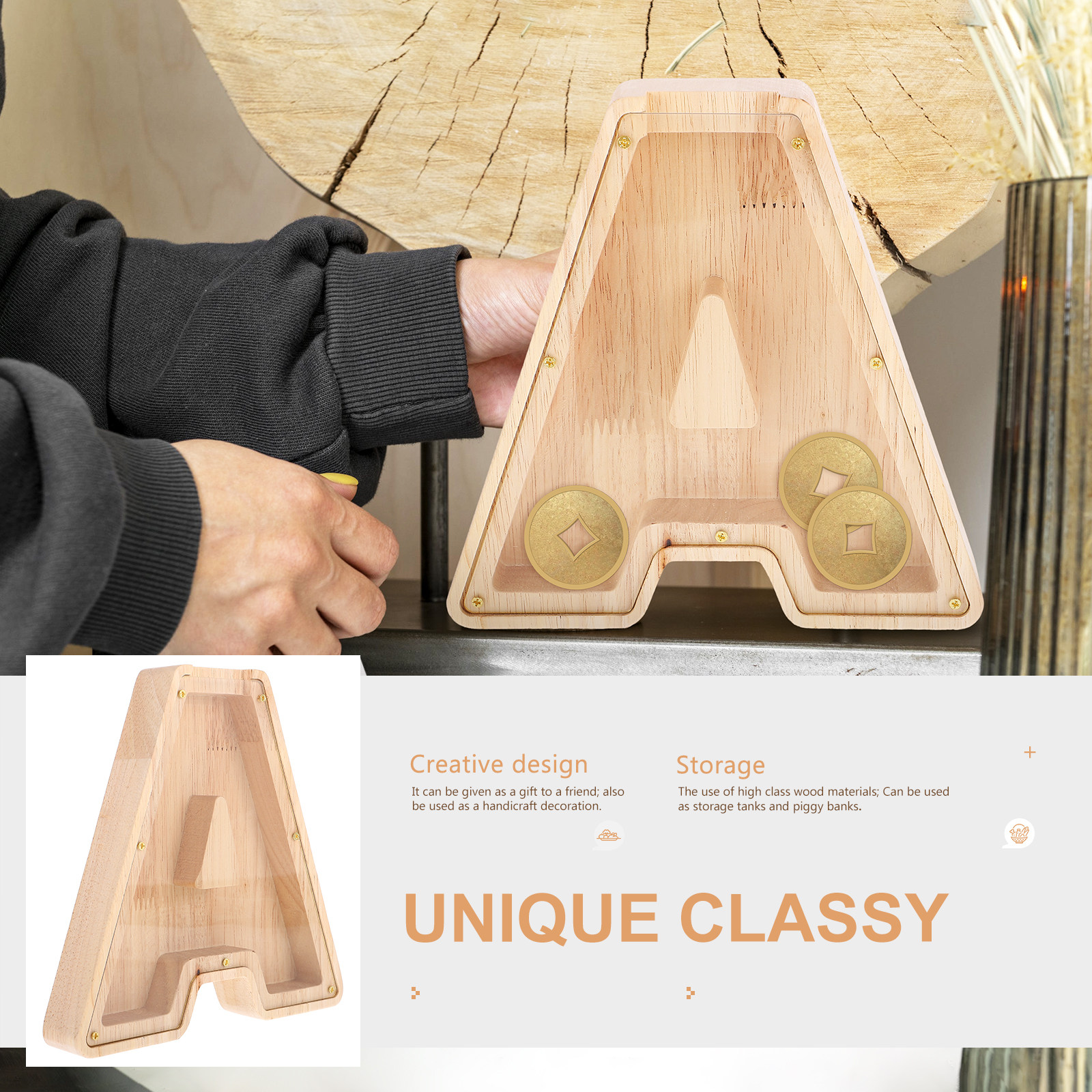 Alphabet Shaped Wooden Money B - Kids Education Savings 评论和价格