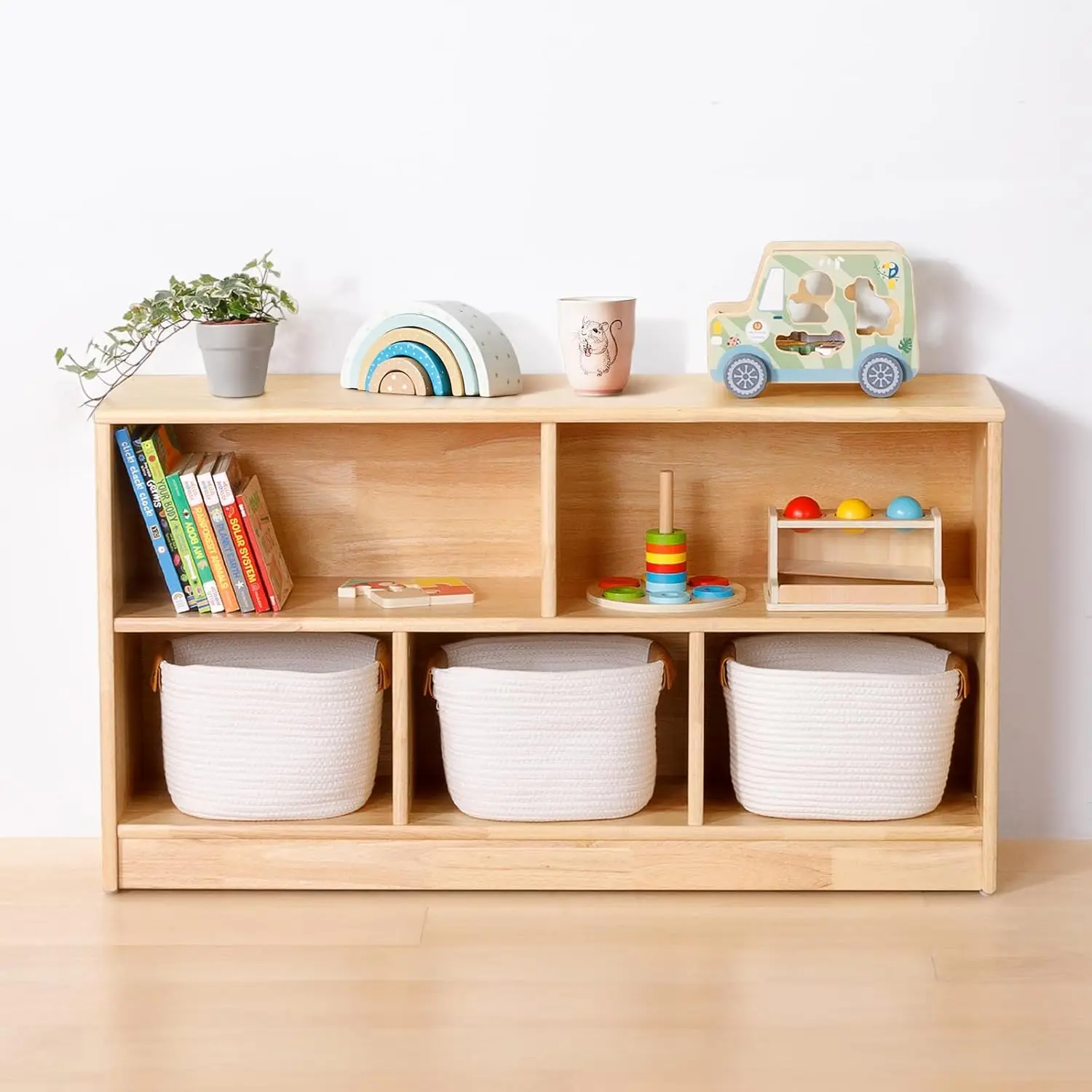 Rubber Wood 5-Compartment Mont - Montessori Shelf Toy 评论和价格