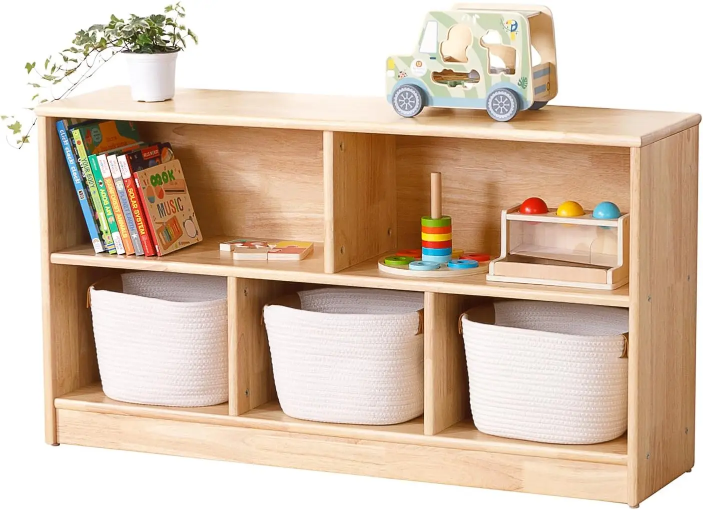 Rubber Wood 5-Compartment Mont - Montessori Shelf Toy 评论和价格