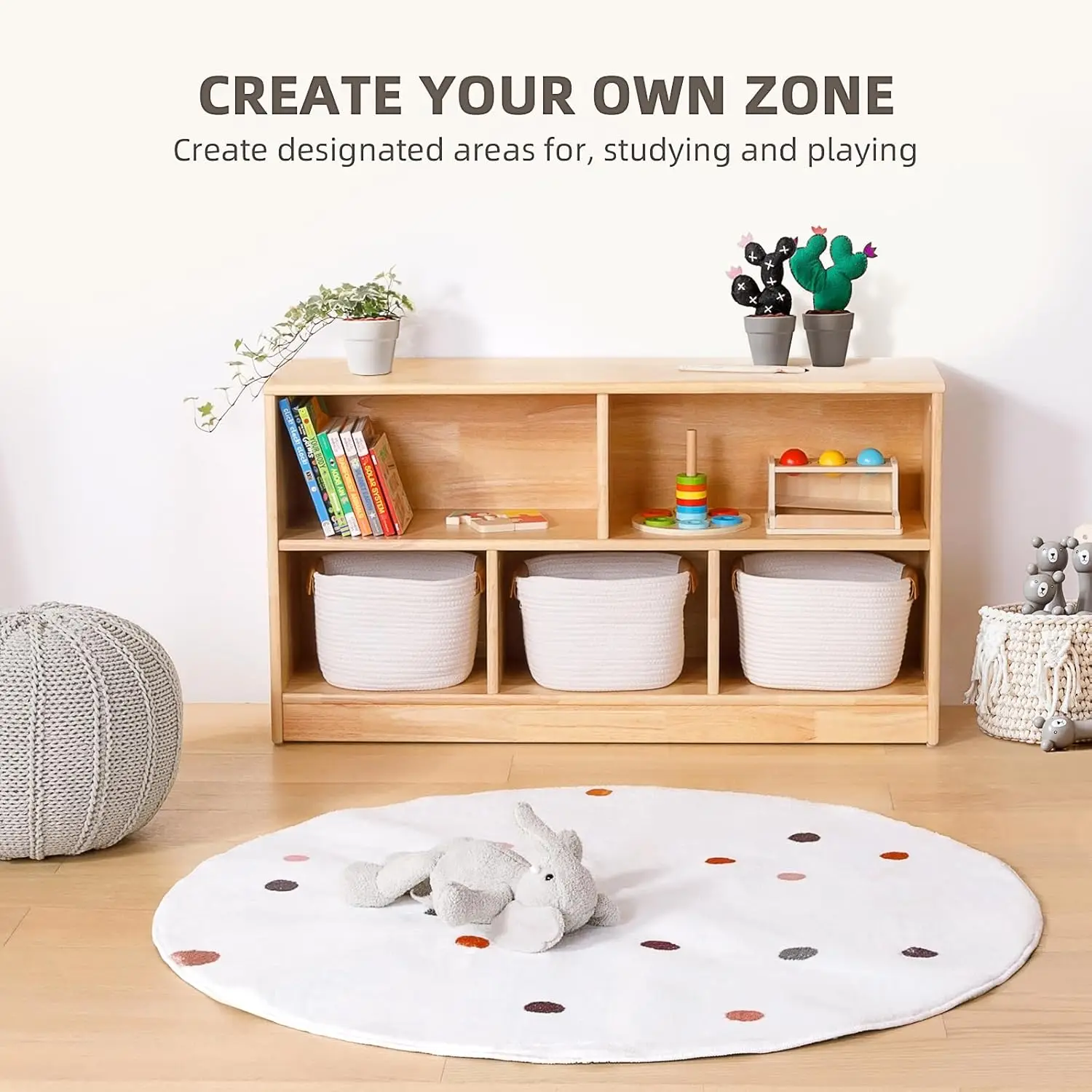 Rubber Wood 5-Compartment Mont - Montessori Shelf Toy 评论和价格