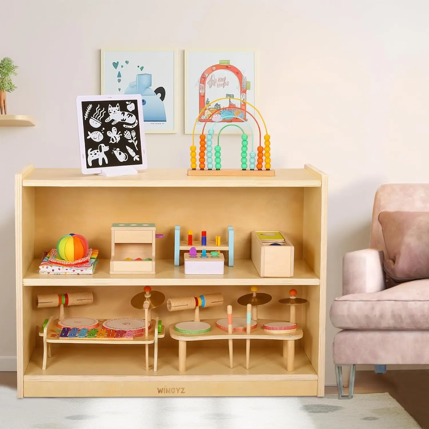 Wooden Storage Cabinet, 2-Tier - Montessori Shelf Toy 评论和价格