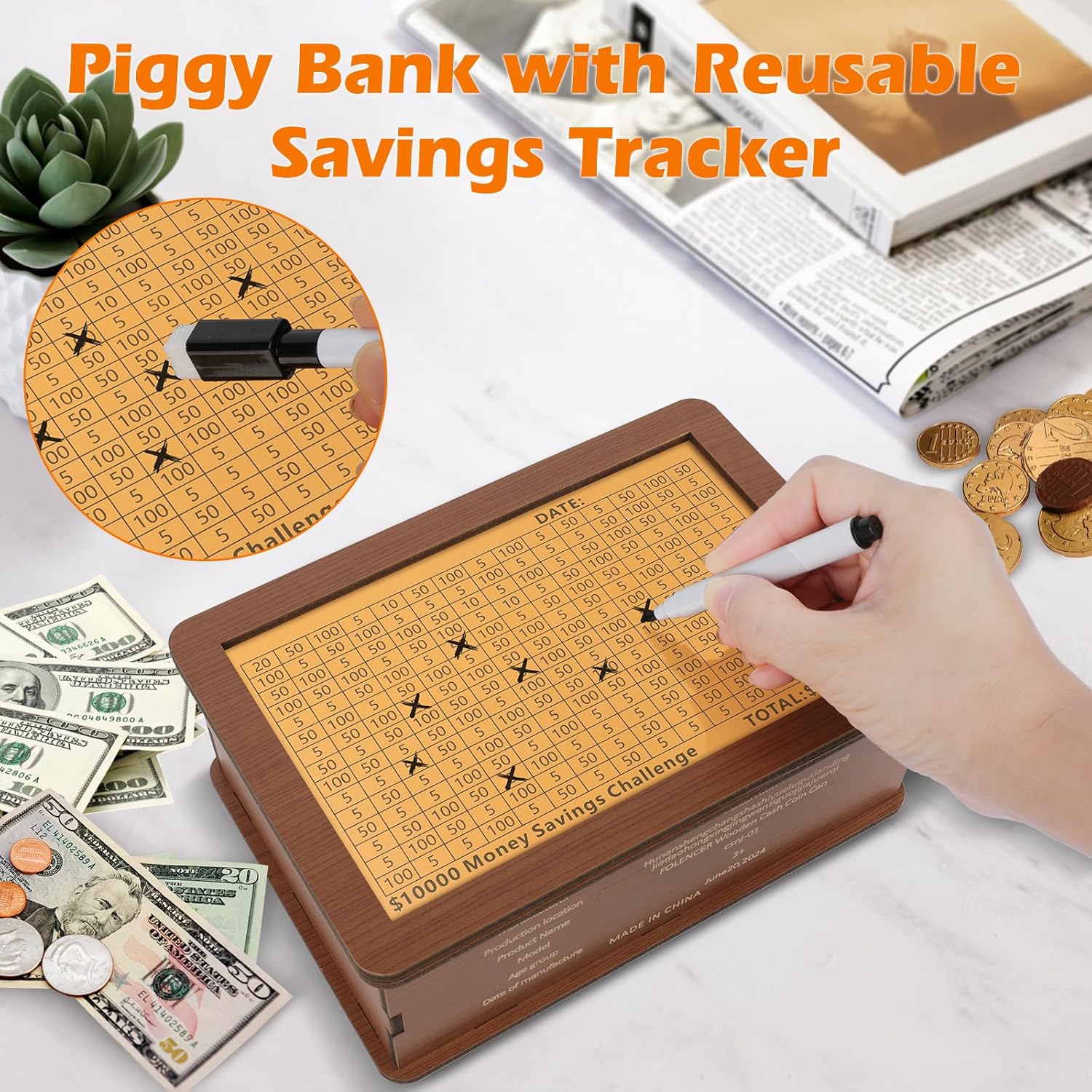 Reusable Wooden Money Saving B - Kids Education Savings 评论和价格